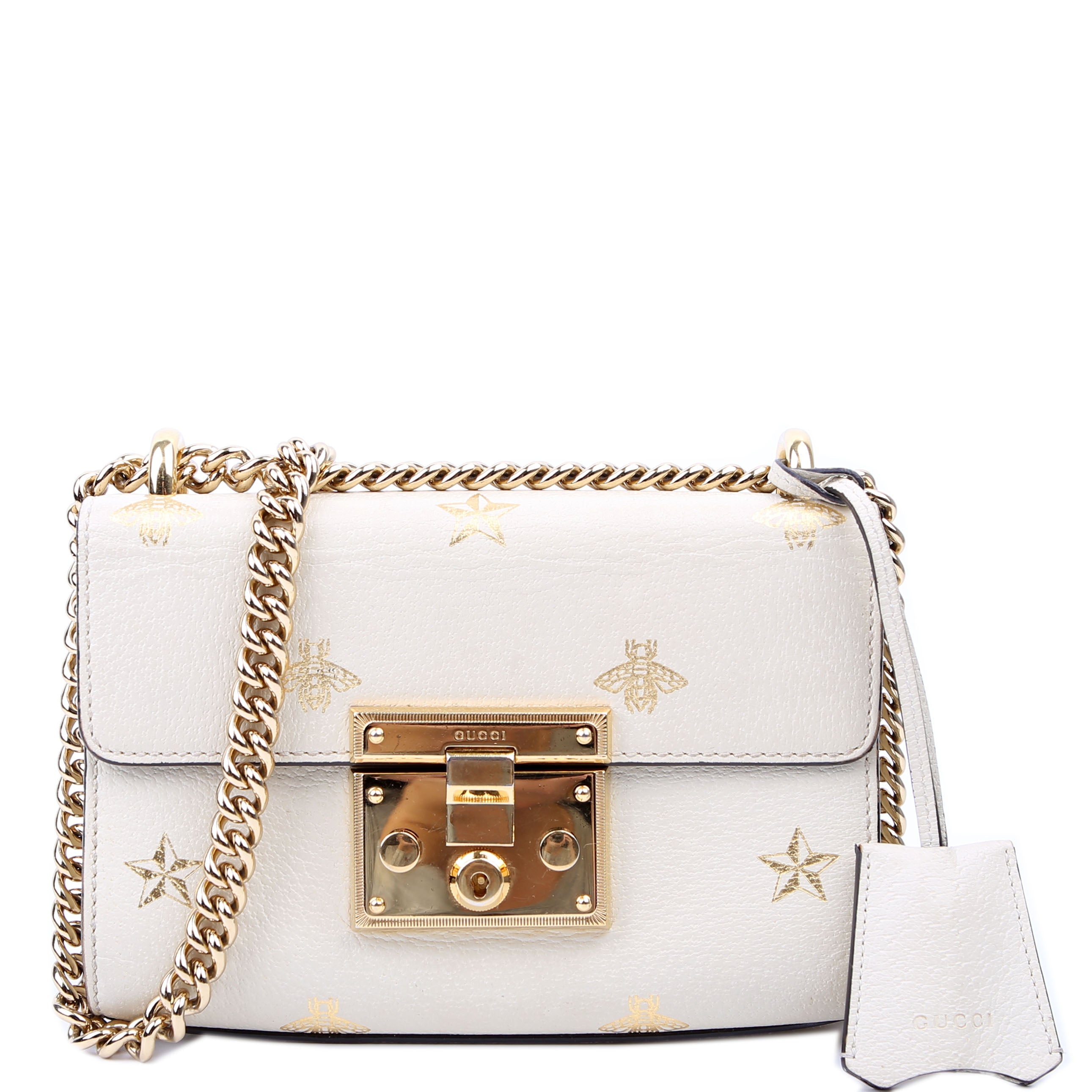 Gucci 432182 Padlock Bee Star Leather Small Cream