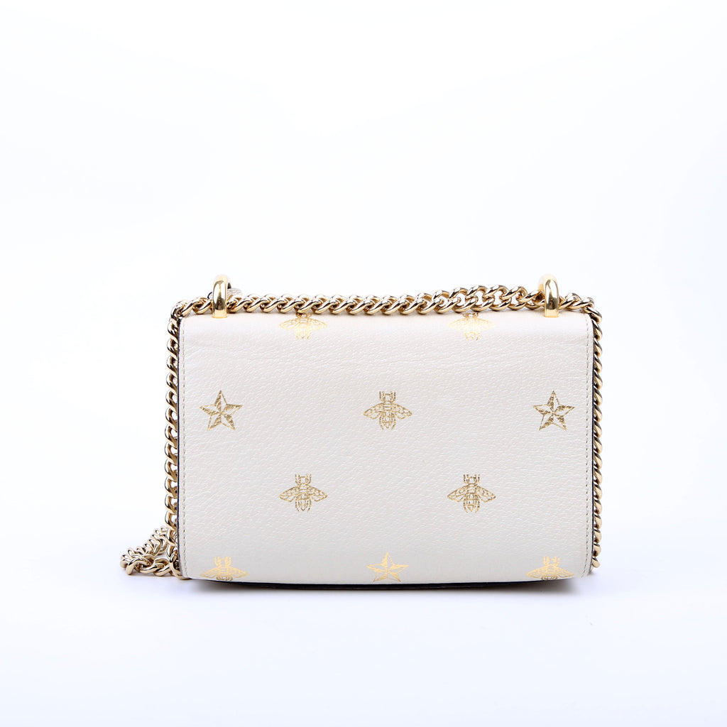 Gucci 432182 Padlock Bee Star Leather Small Cream