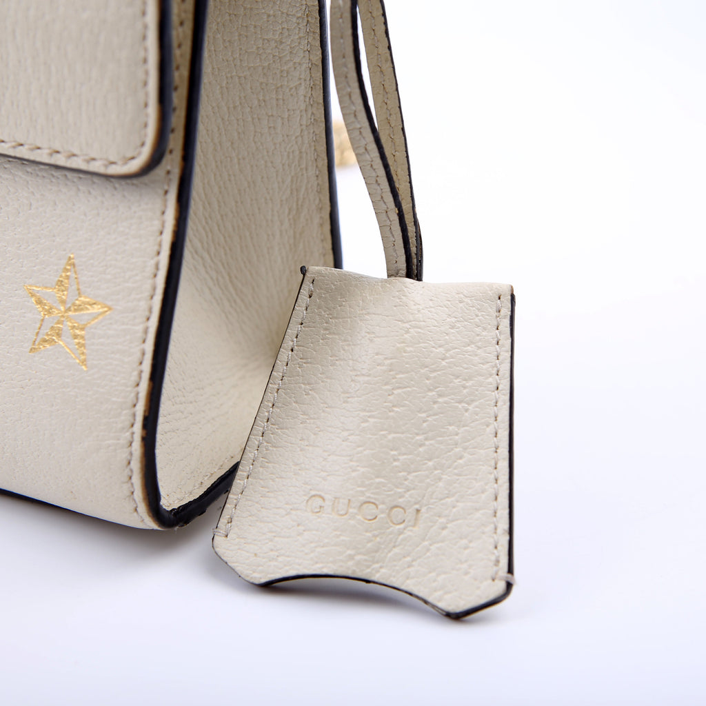 Gucci 432182 Padlock Bee Star Leather Small Cream