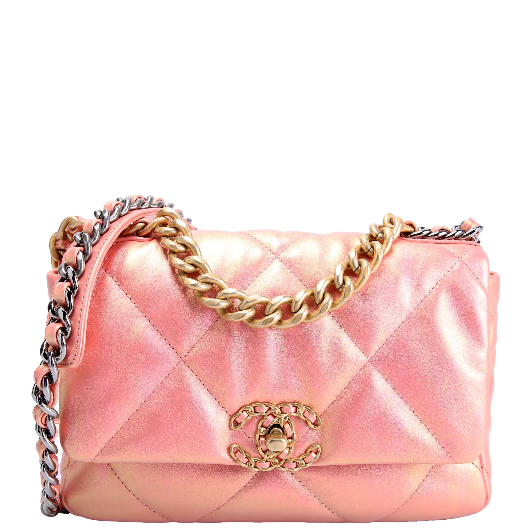 Quilted Metallic Lambskin 19 Small Flap 31M Pink