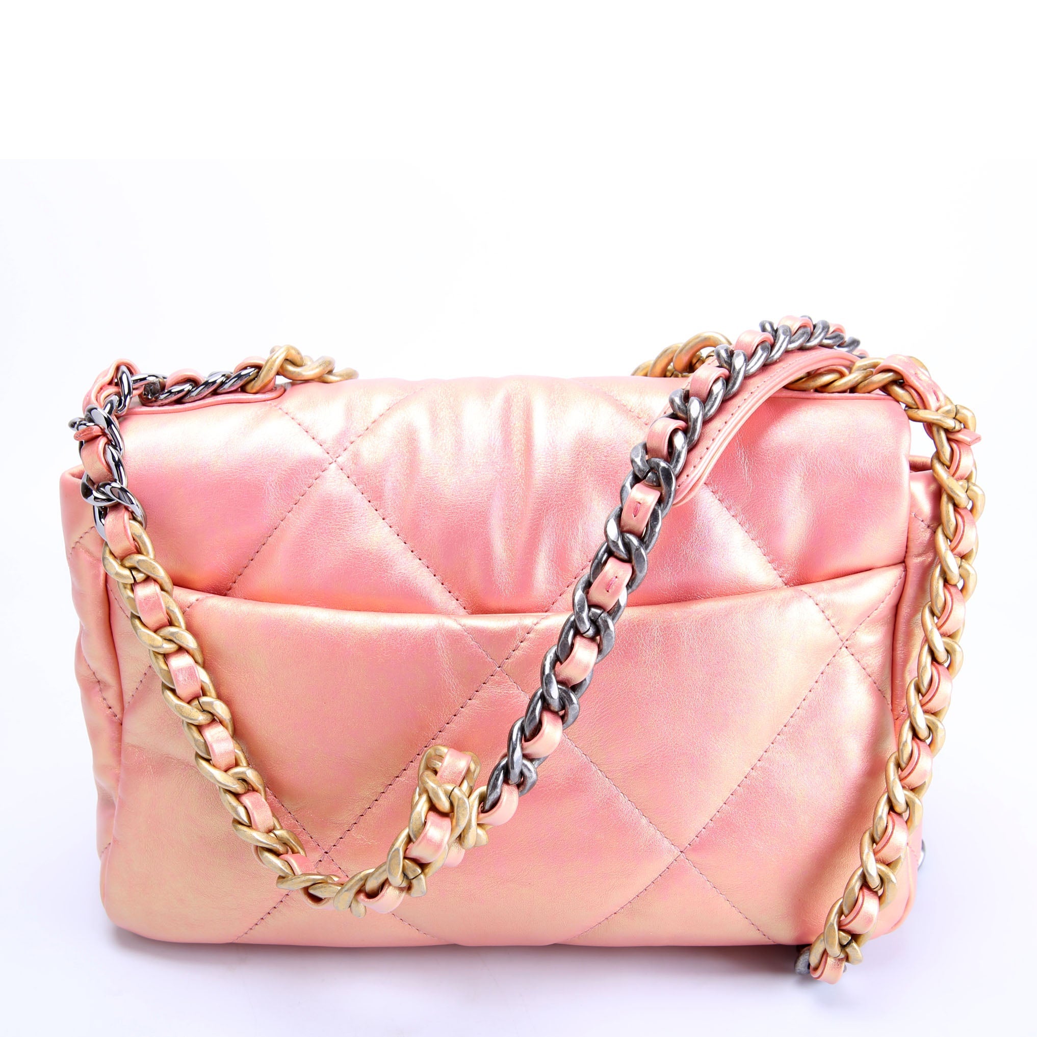 Quilted Metallic Lambskin 19 Small Flap 31M Pink