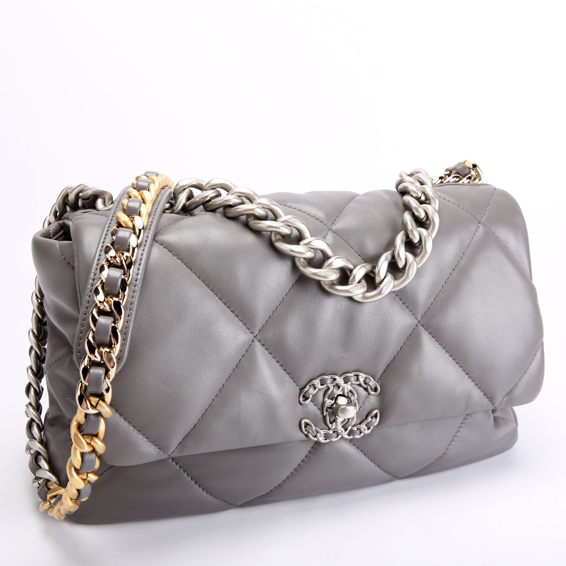 Quilted Goatskin 19 Medium Flap RFID Grey