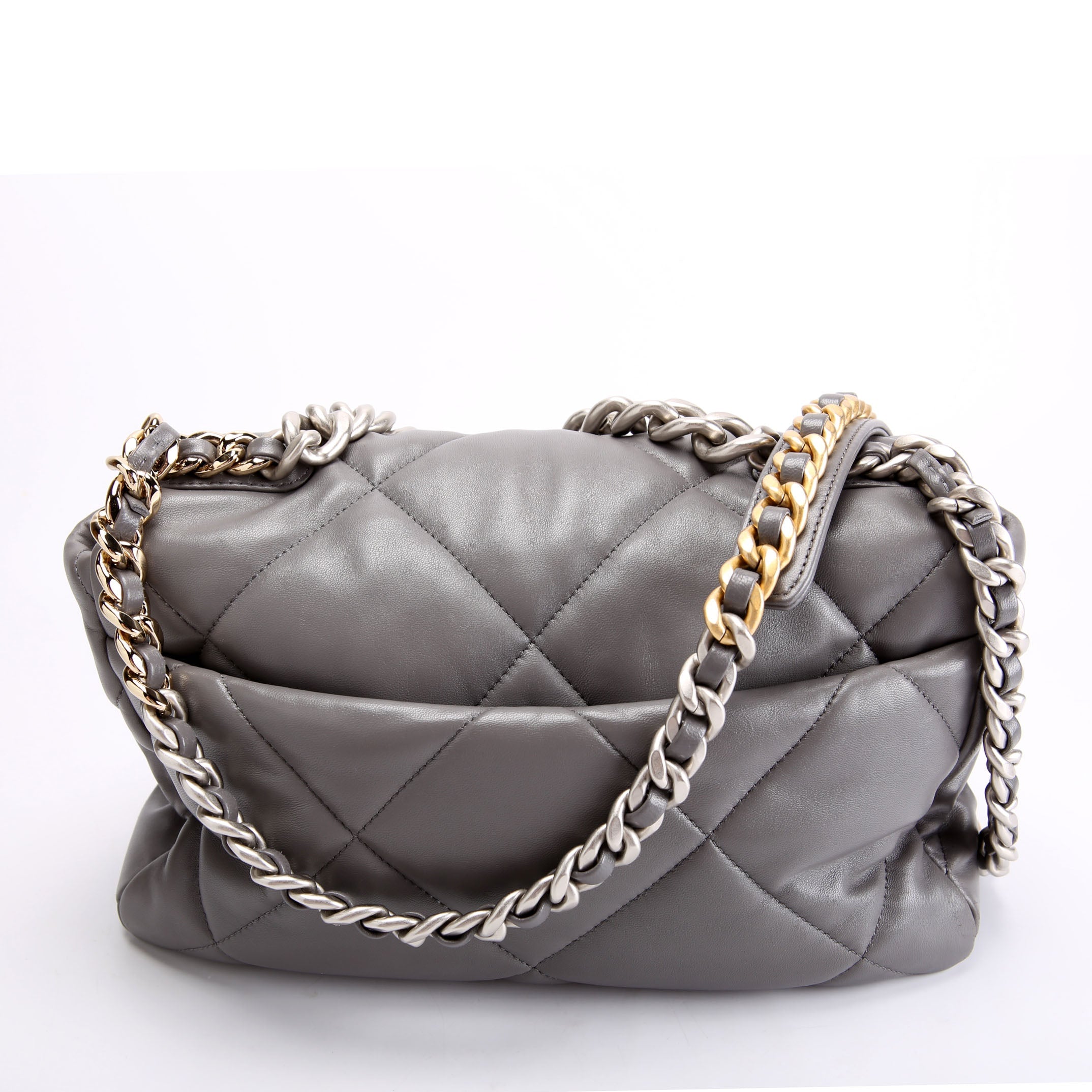 Quilted Goatskin 19 Medium Flap RFID Grey