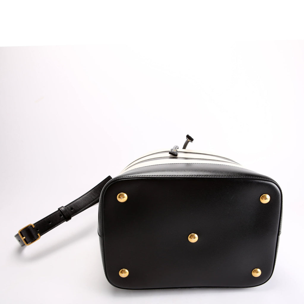 SAINT LAURENT 568606 Seau Stripe Calfskin Bucket Bag Black/white