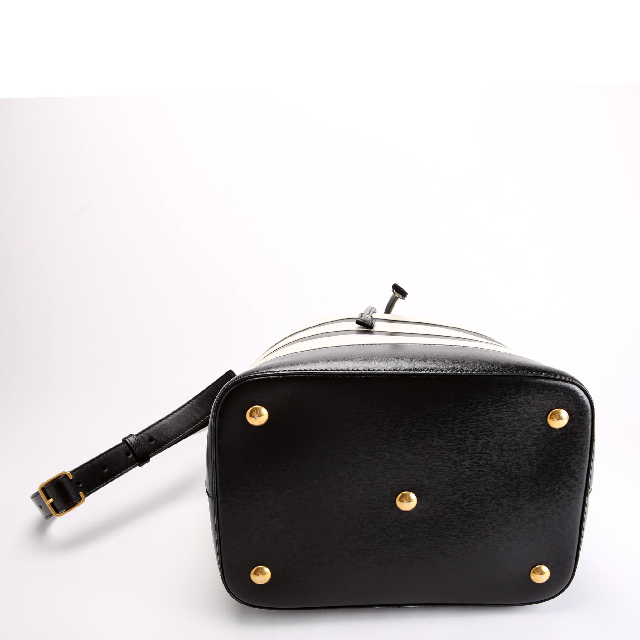 SAINT LAURENT 568606 Seau Stripe Calfskin Bucket Bag Black/white