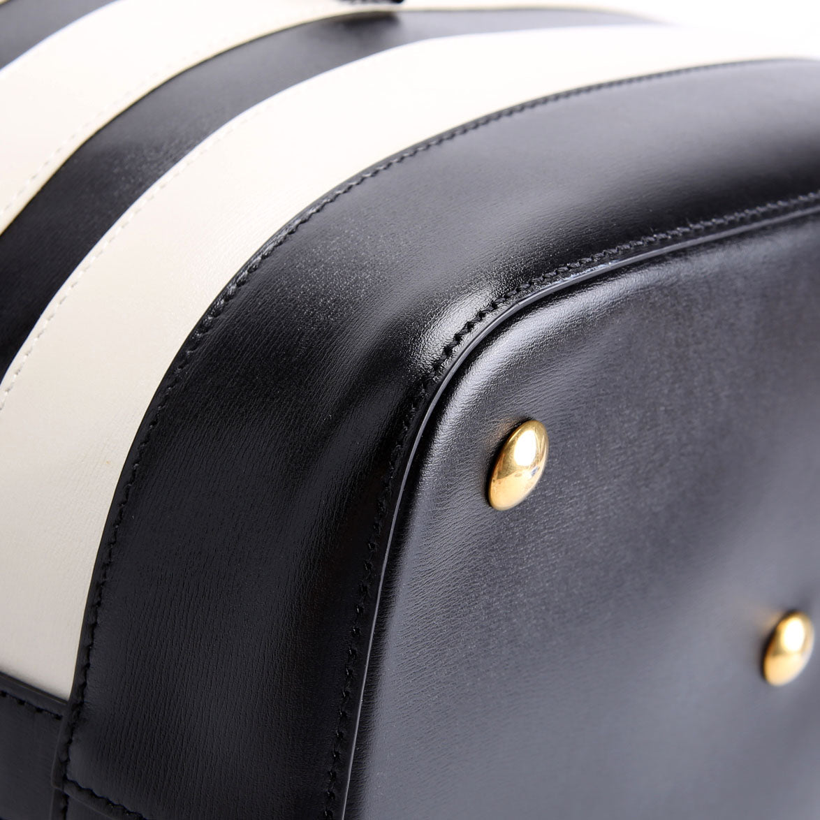 SAINT LAURENT 568606 Seau Stripe Calfskin Bucket Bag Black/white