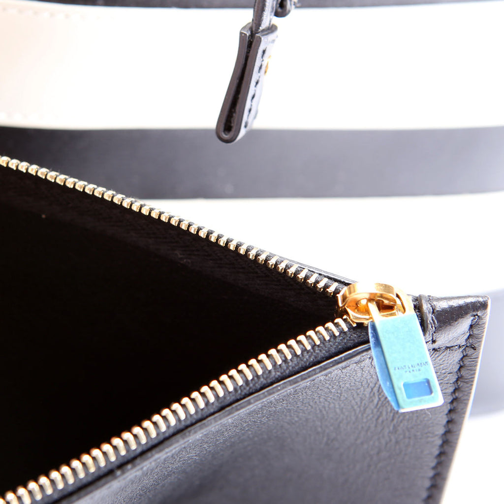 SAINT LAURENT 568606 Seau Stripe Calfskin Bucket Bag Black/white