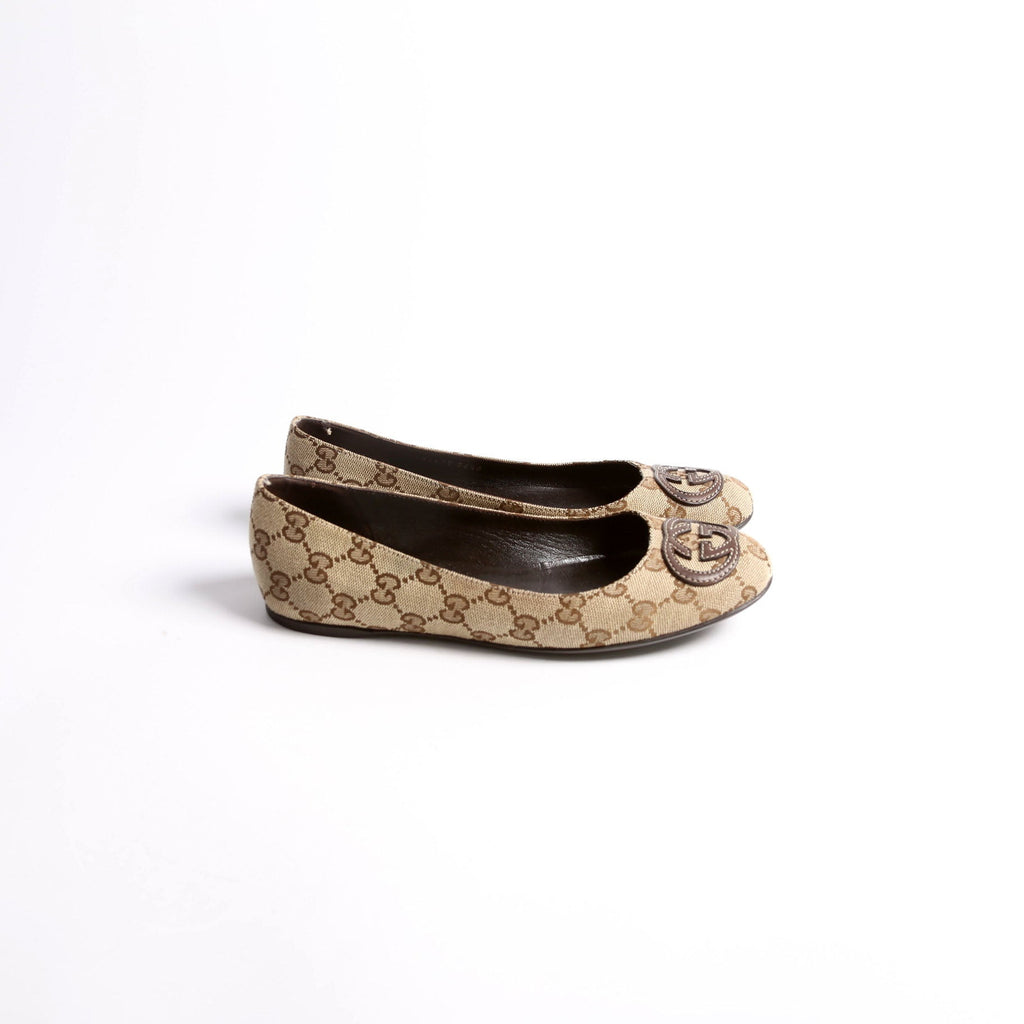GG Canvas Ballet Flats Size 36.5