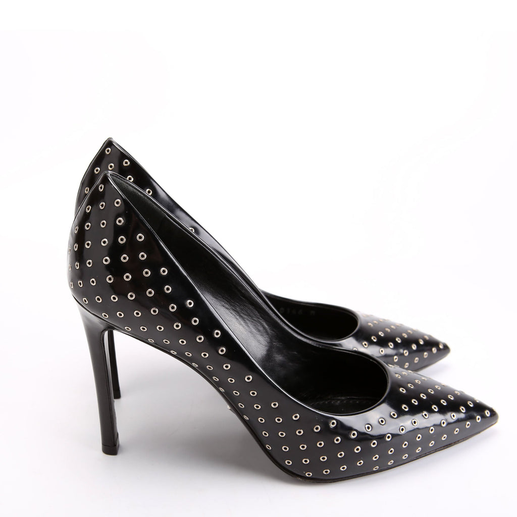 Pointed Toe Leather Pumps Size 39.5 Black
