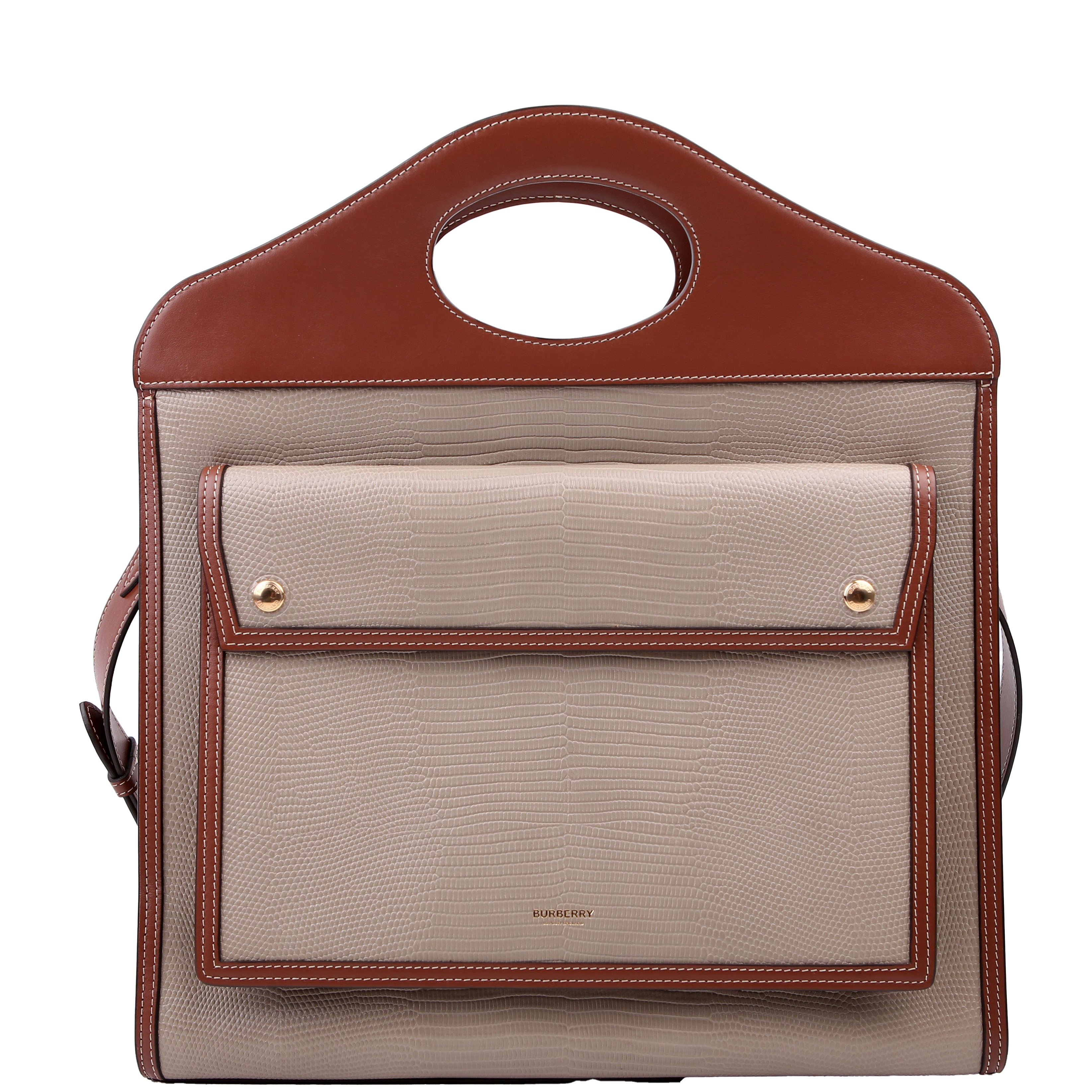 Pocket Tote Medium Lizard Embossed Beige