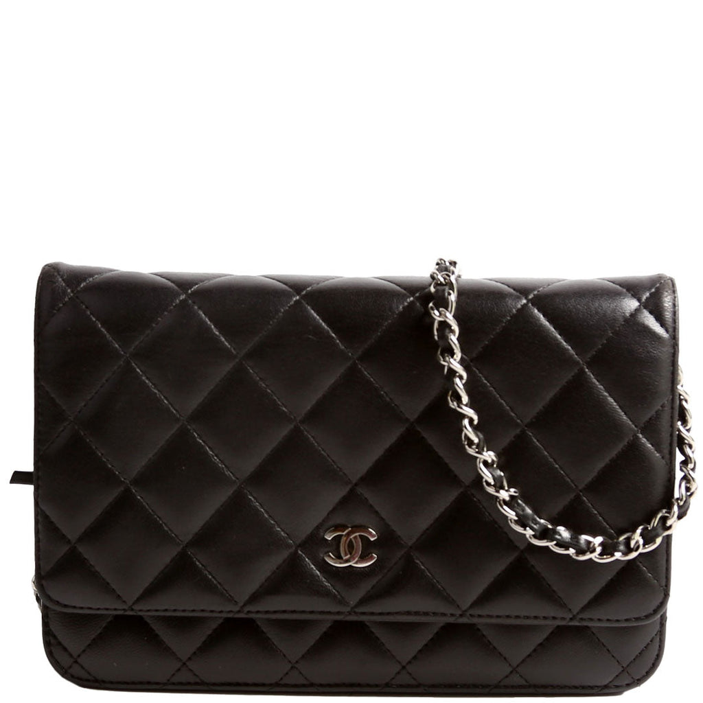 Wallet On Chain Classic Quilted Lambskin Black