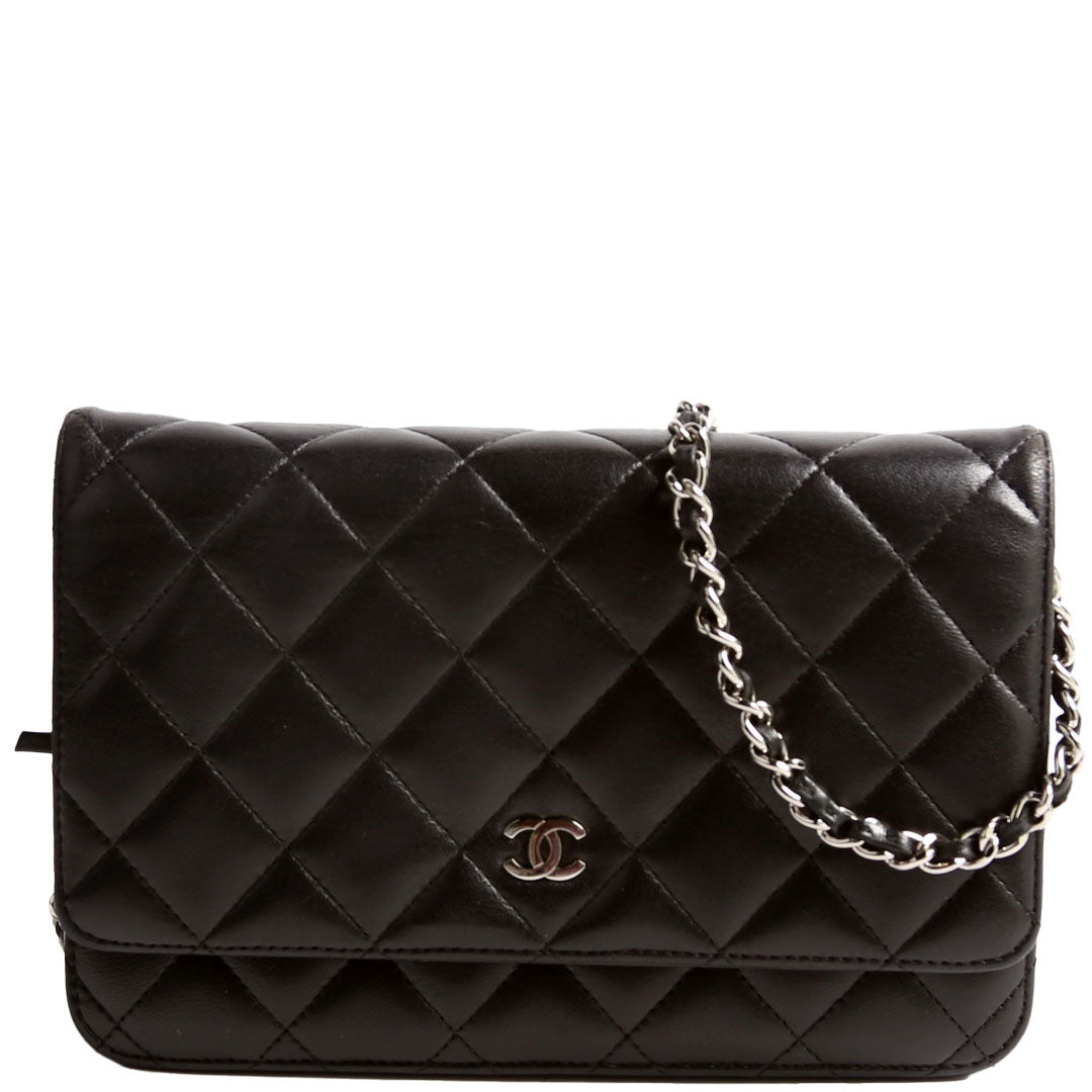 Wallet On Chain Classic Quilted Lambskin Black