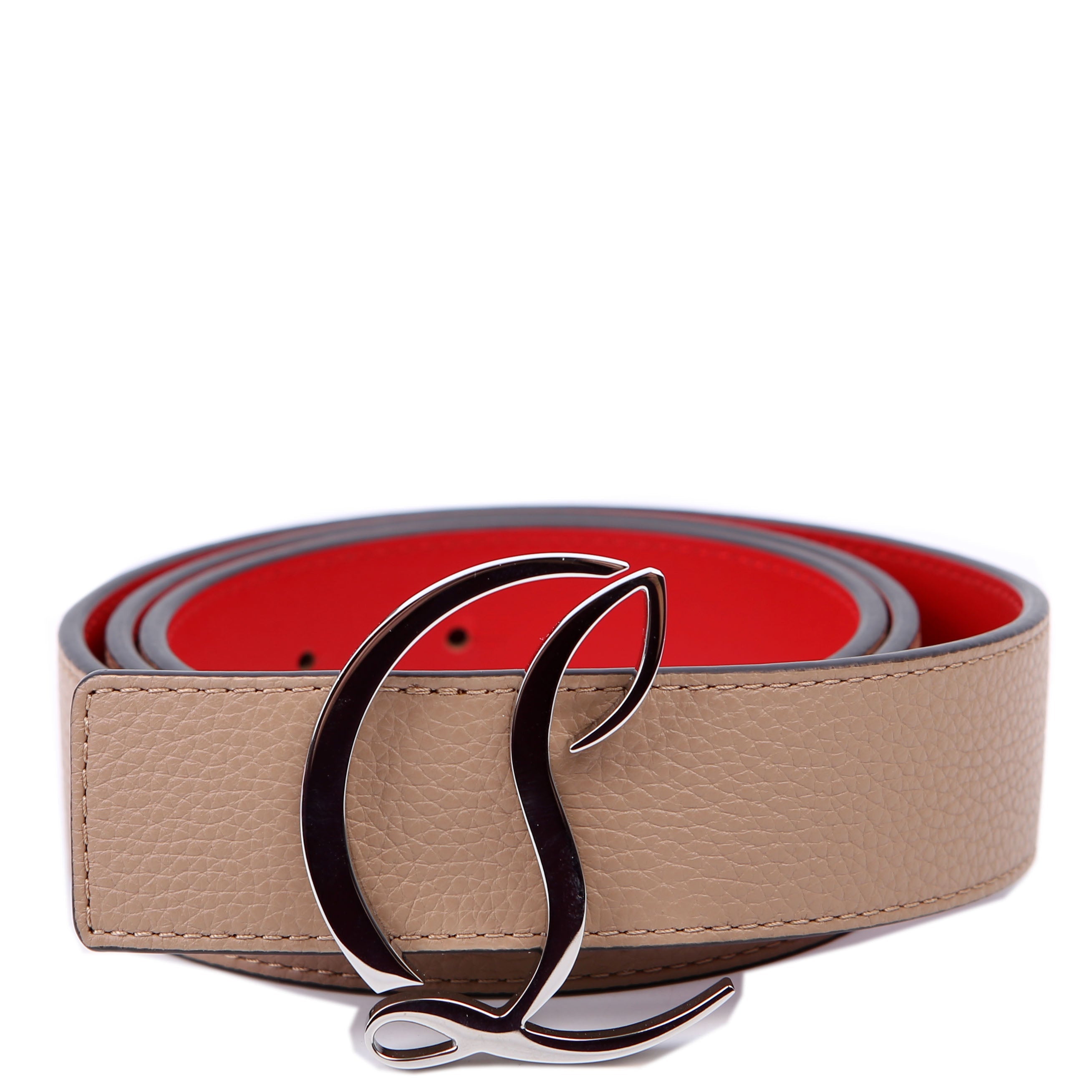 Loubi54 25MM Reversible Leather Belt Size 95/38 Nude/Red