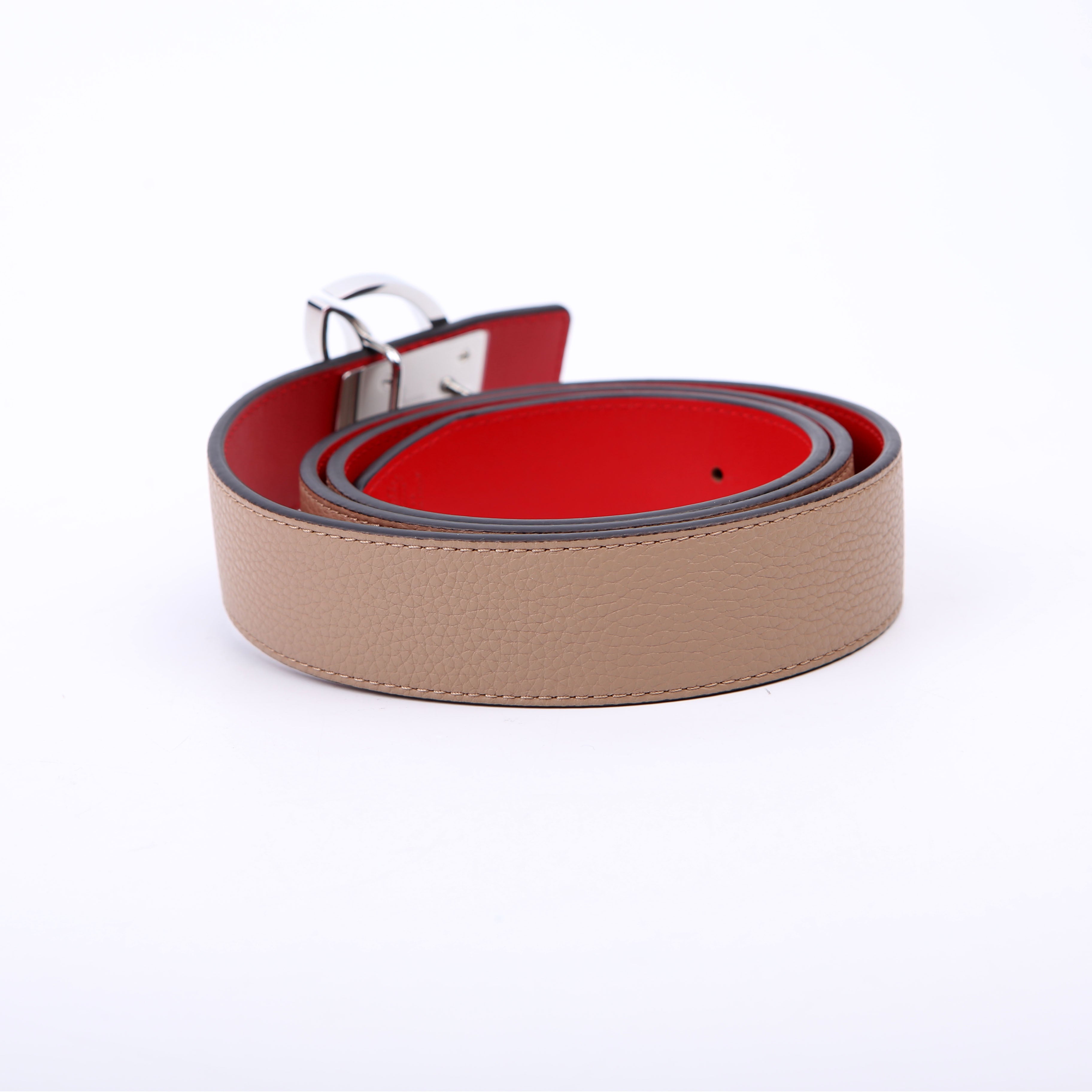 Loubi54 25MM Reversible Leather Belt Size 95/38 Nude/Red