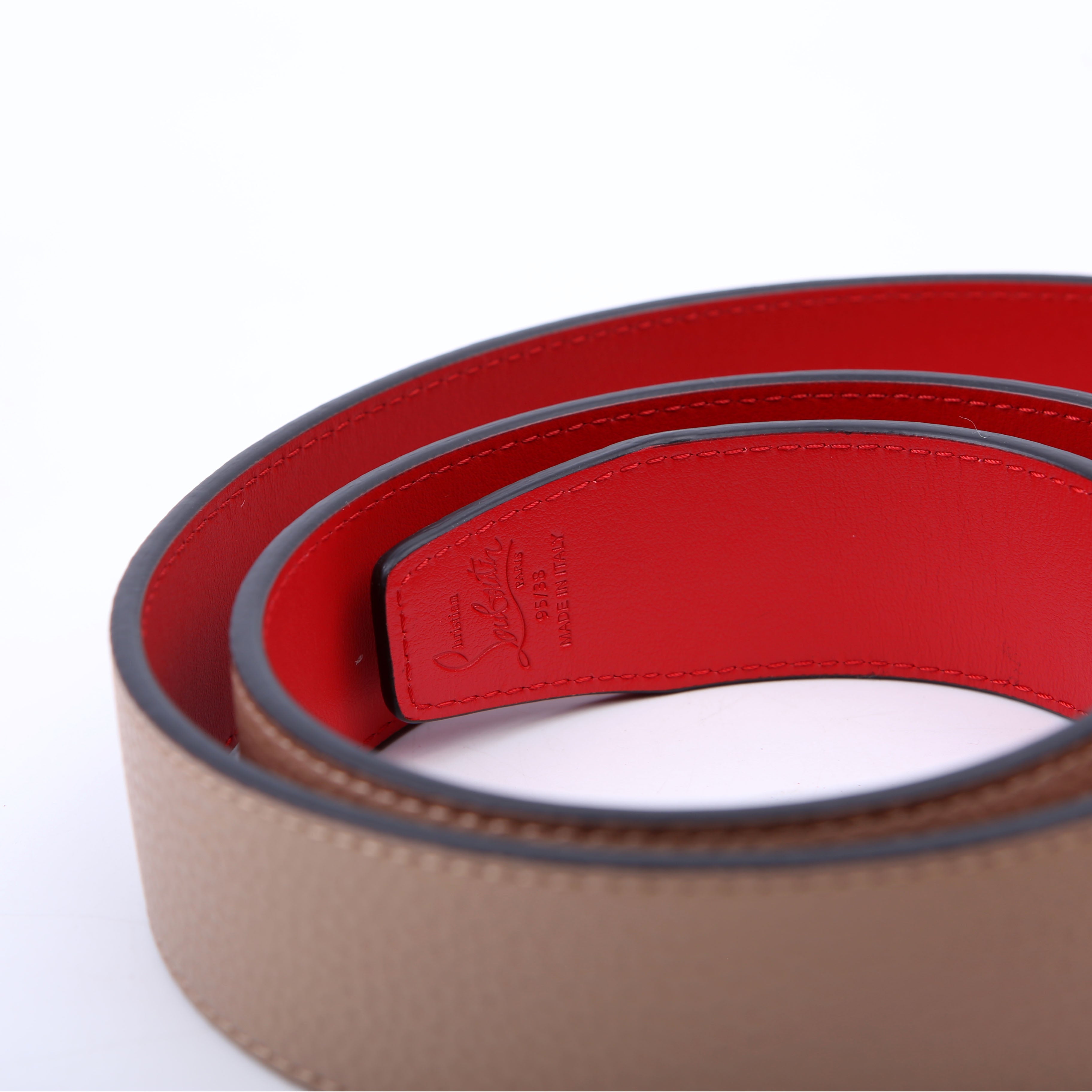 Loubi54 25MM Reversible Leather Belt Size 95/38 Nude/Red