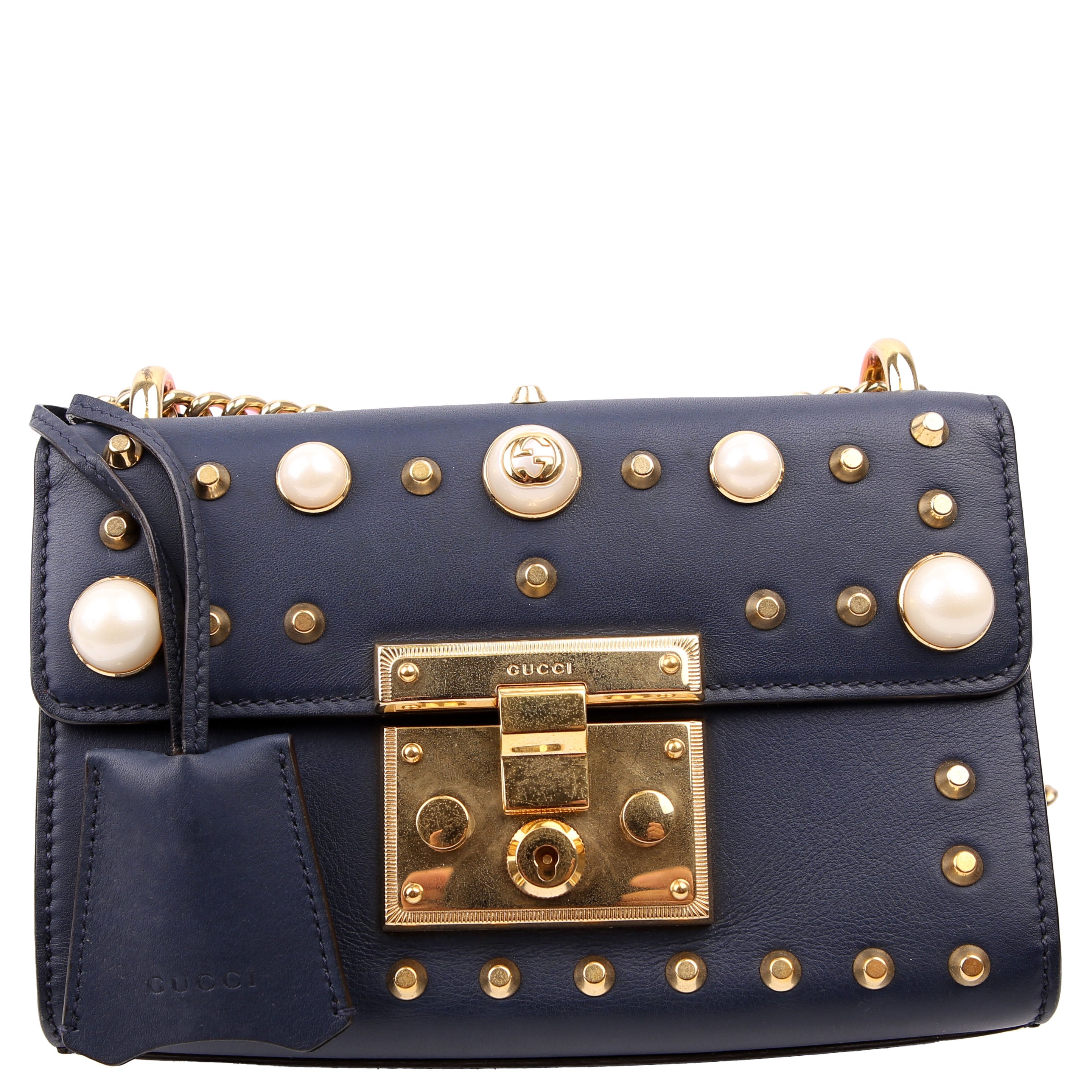 432182 Padlock Pearl Leather Small Navy