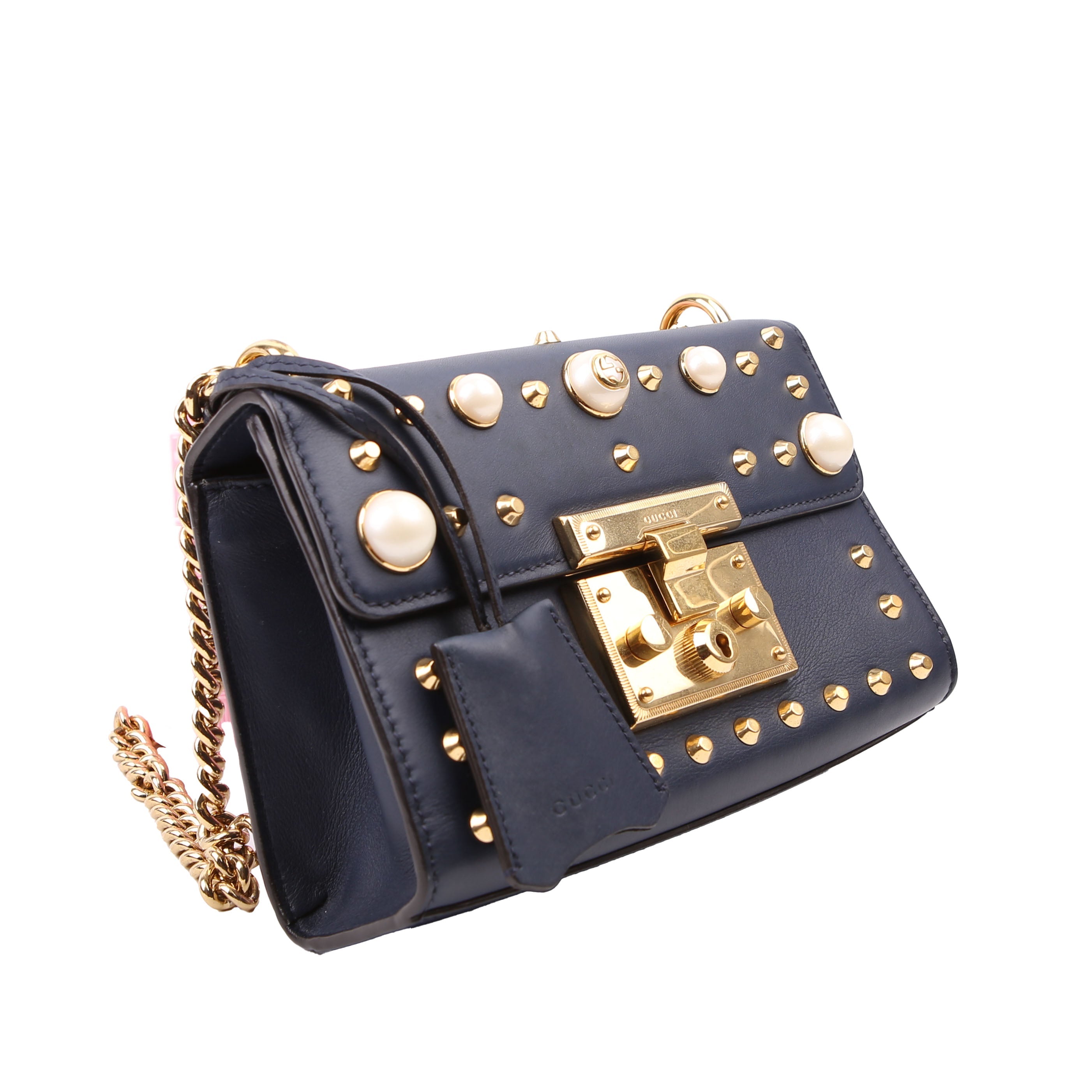 432182 Padlock Pearl Leather Small Navy
