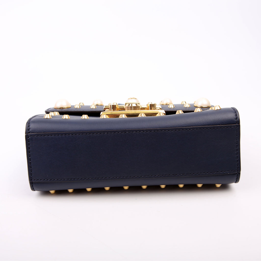 432182 Padlock Pearl Leather Small Navy