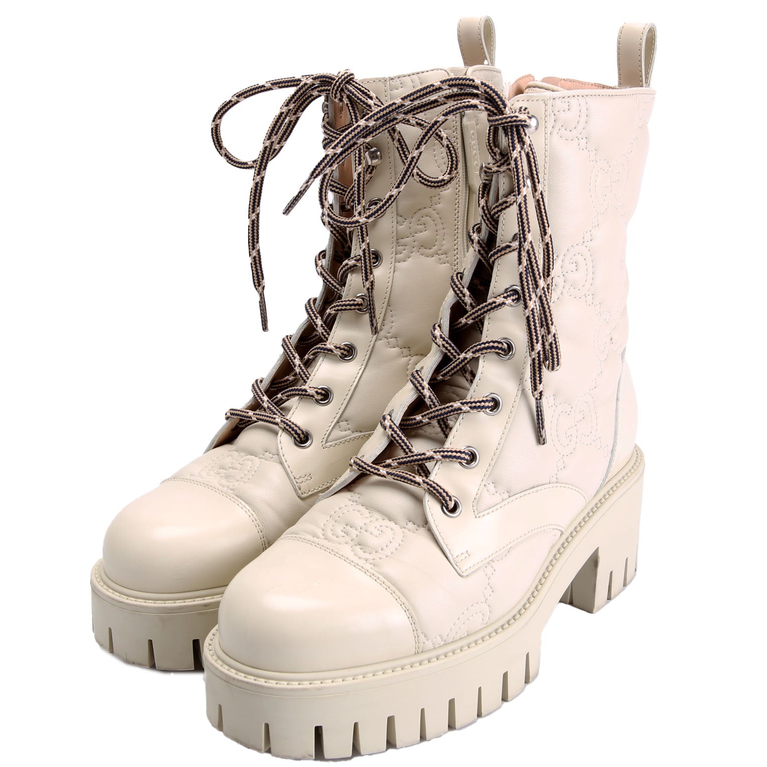 Gucci GG Matelasse Combat Boots Size 37.5 Cream