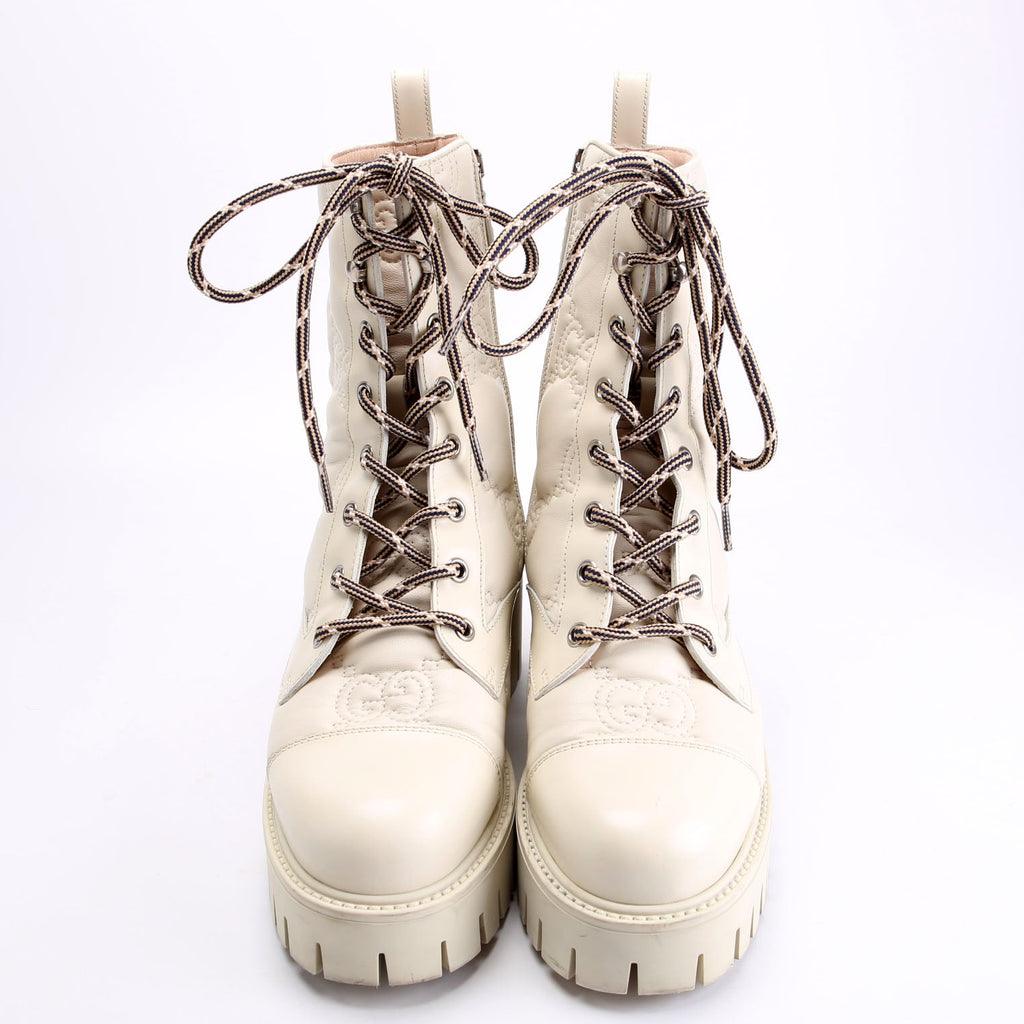 Gucci GG Matelasse Combat Boots Size 37.5 Cream