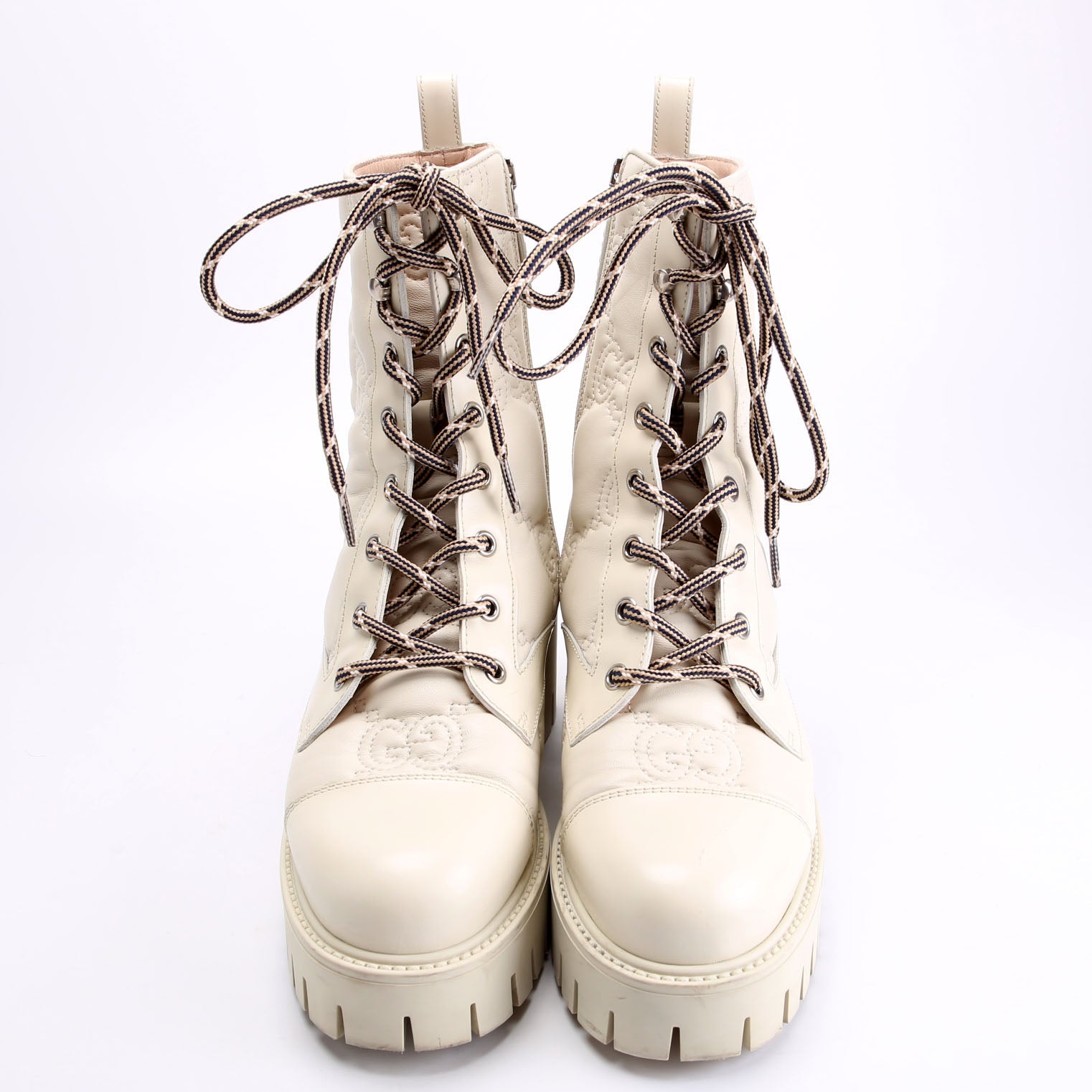 Gucci GG Matelasse Combat Boots Size 37.5 Cream