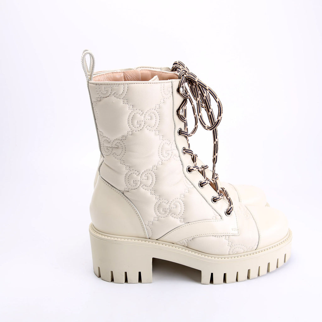 Gucci GG Matelasse Combat Boots Size 37.5 Cream
