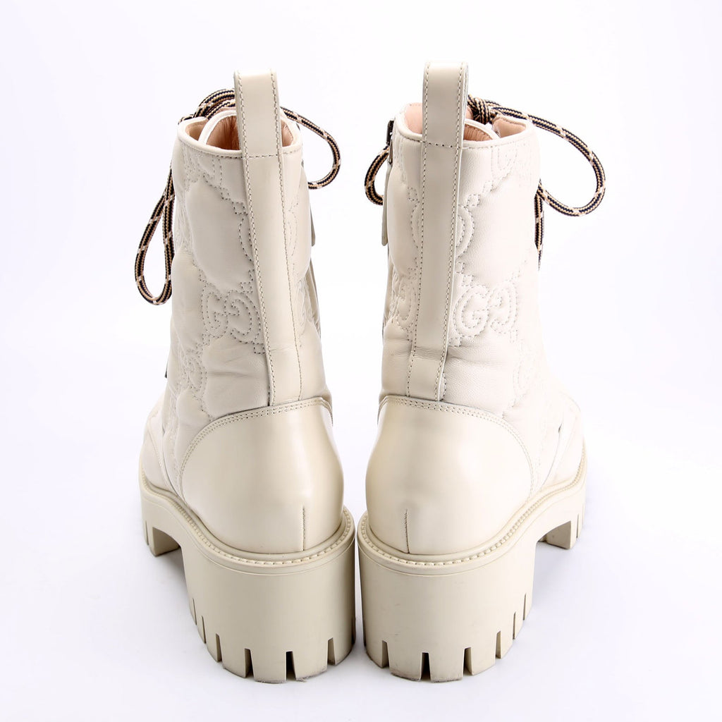 Gucci GG Matelasse Combat Boots Size 37.5 Cream