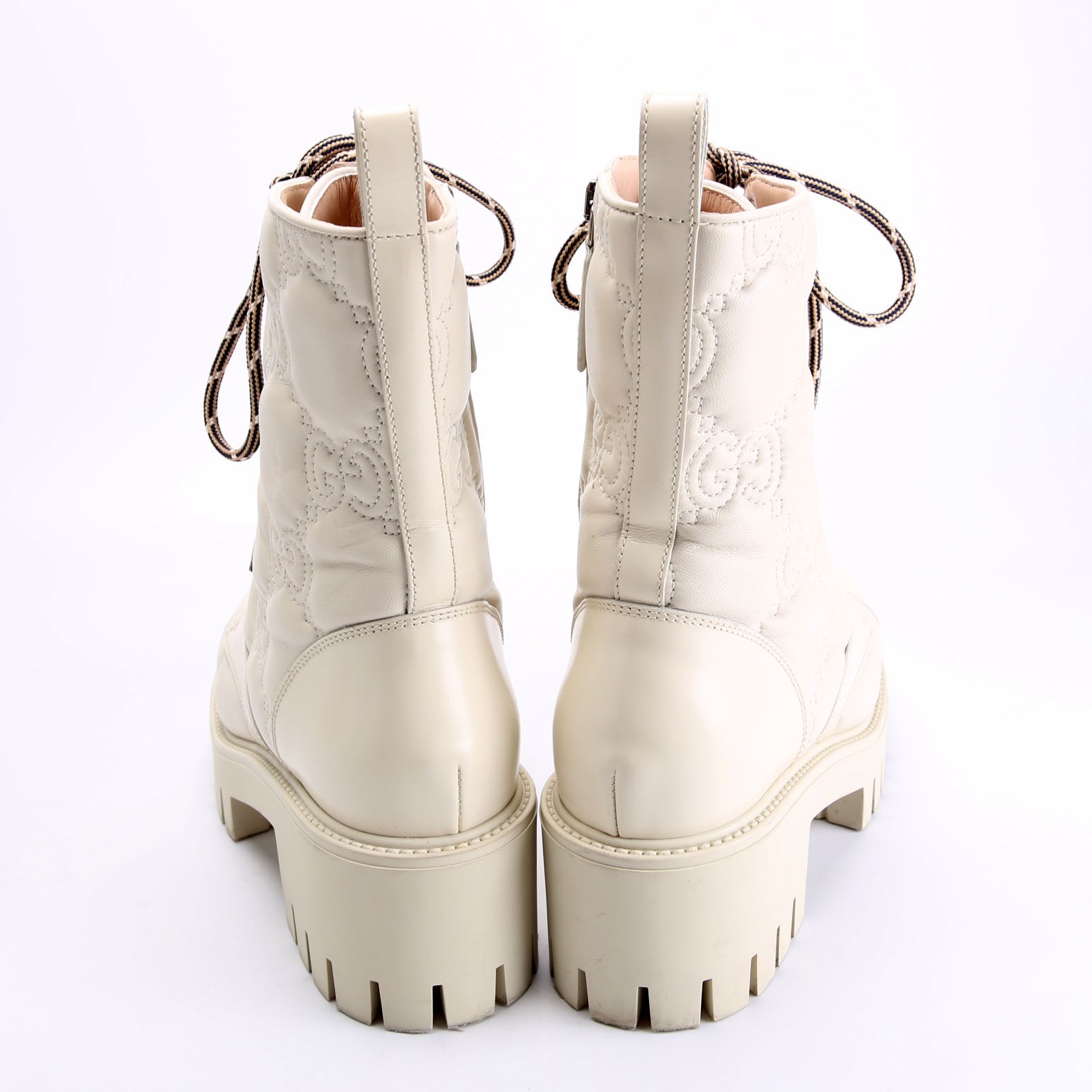 Gucci GG Matelasse Combat Boots Size 37.5 Cream