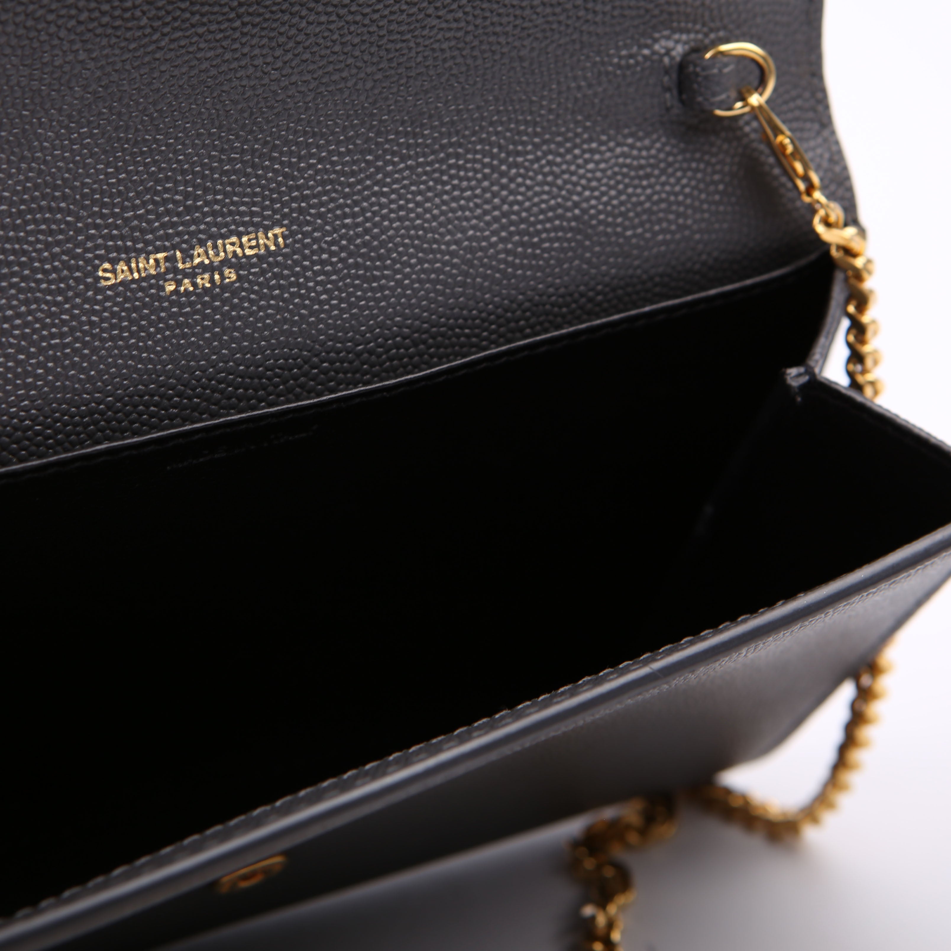 SAINT LAURENT Uptown Chain Wallet Grain Grey