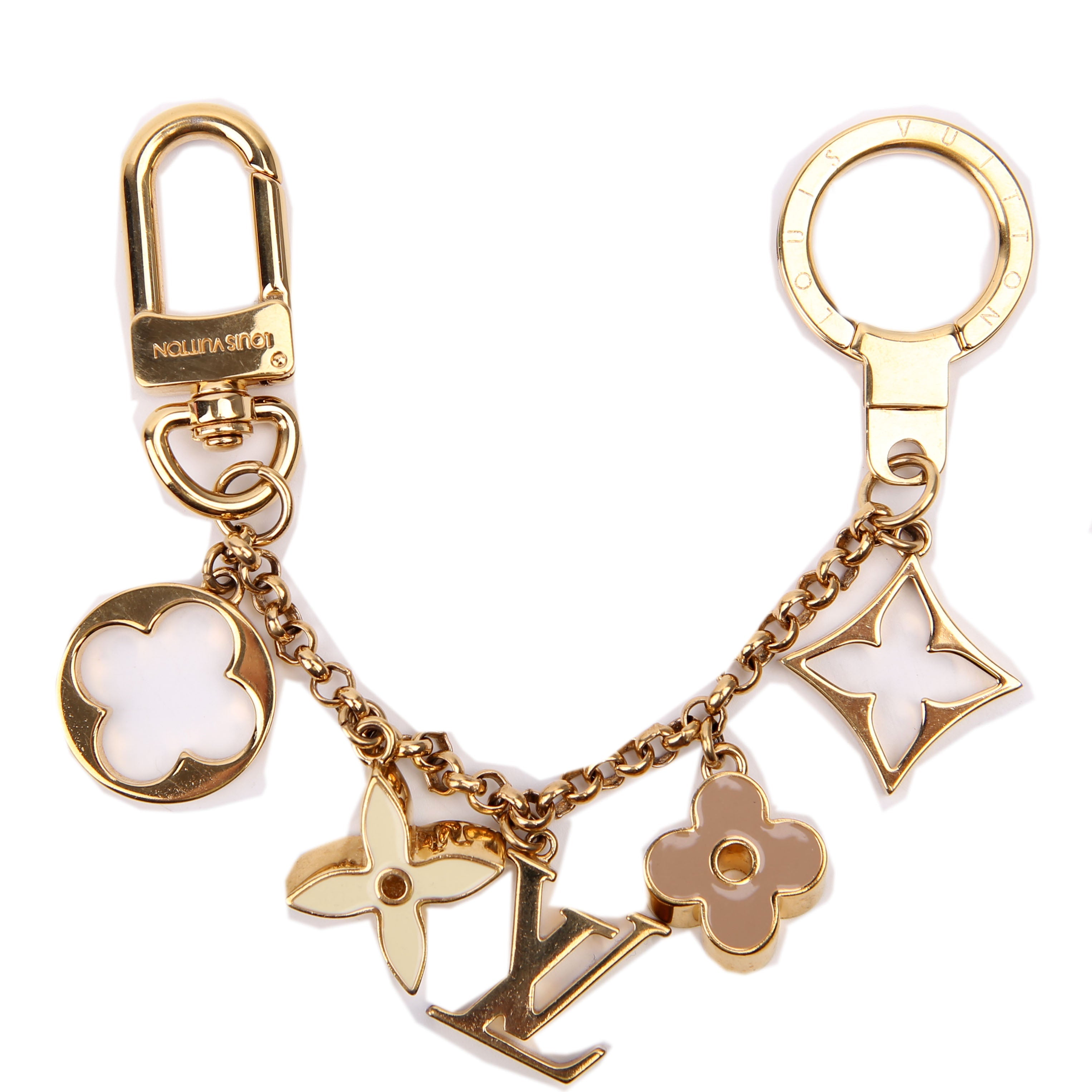Fleur De Monogram Bag Charm Chain Gold