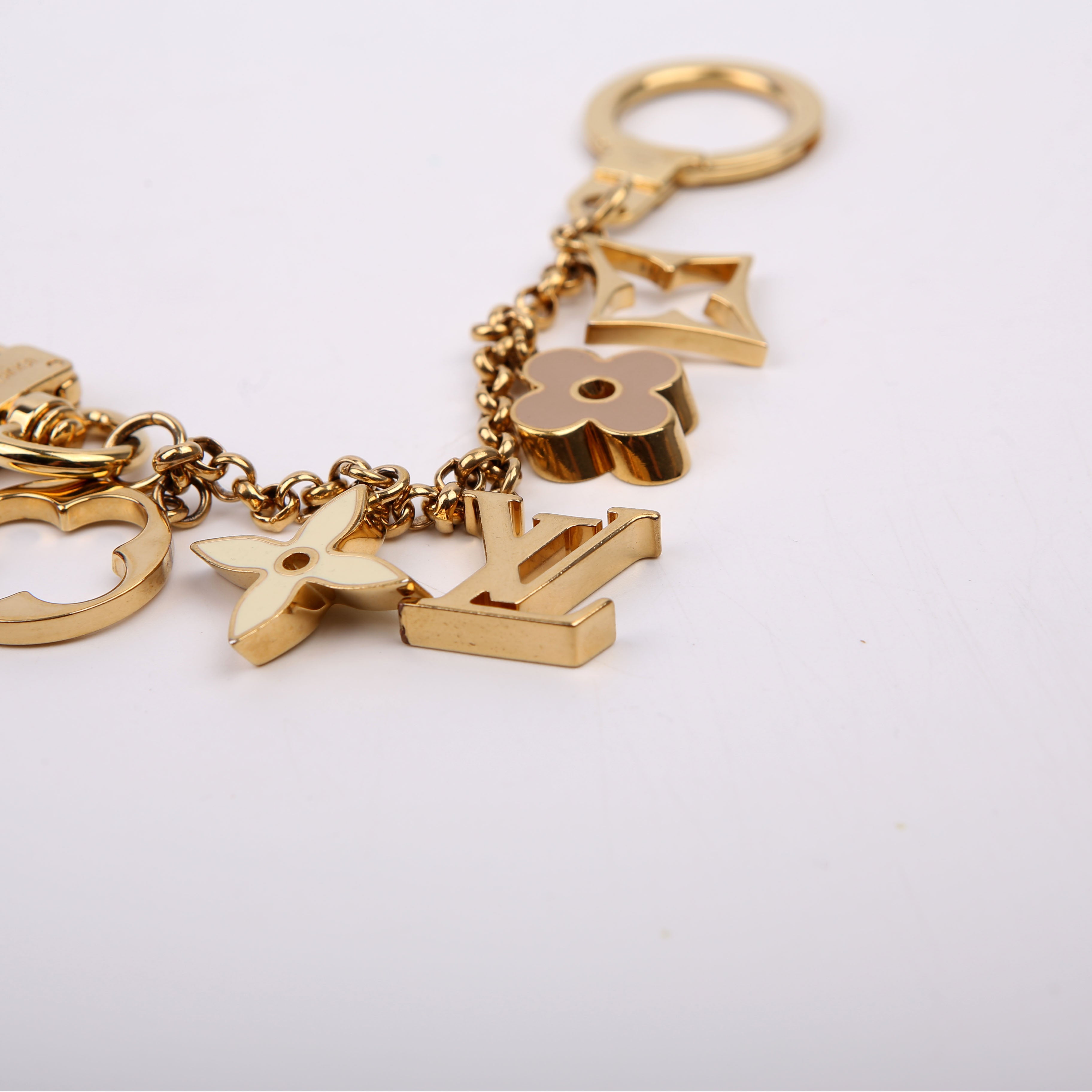 Fleur De Monogram Bag Charm Chain Gold
