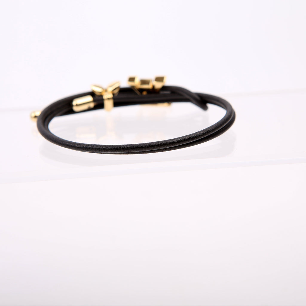 LV Bloom Leather Bracelet Black/Gold