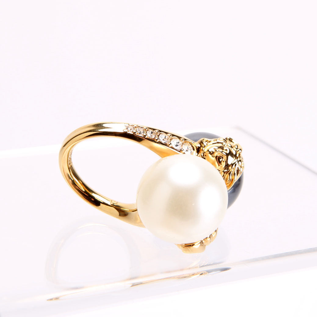 Double Pearl Embellished Ring Size 6