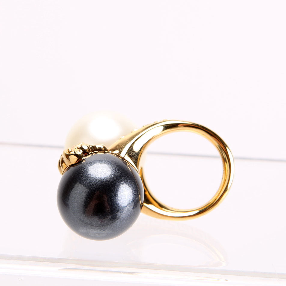 Double Pearl Embellished Ring Size 6