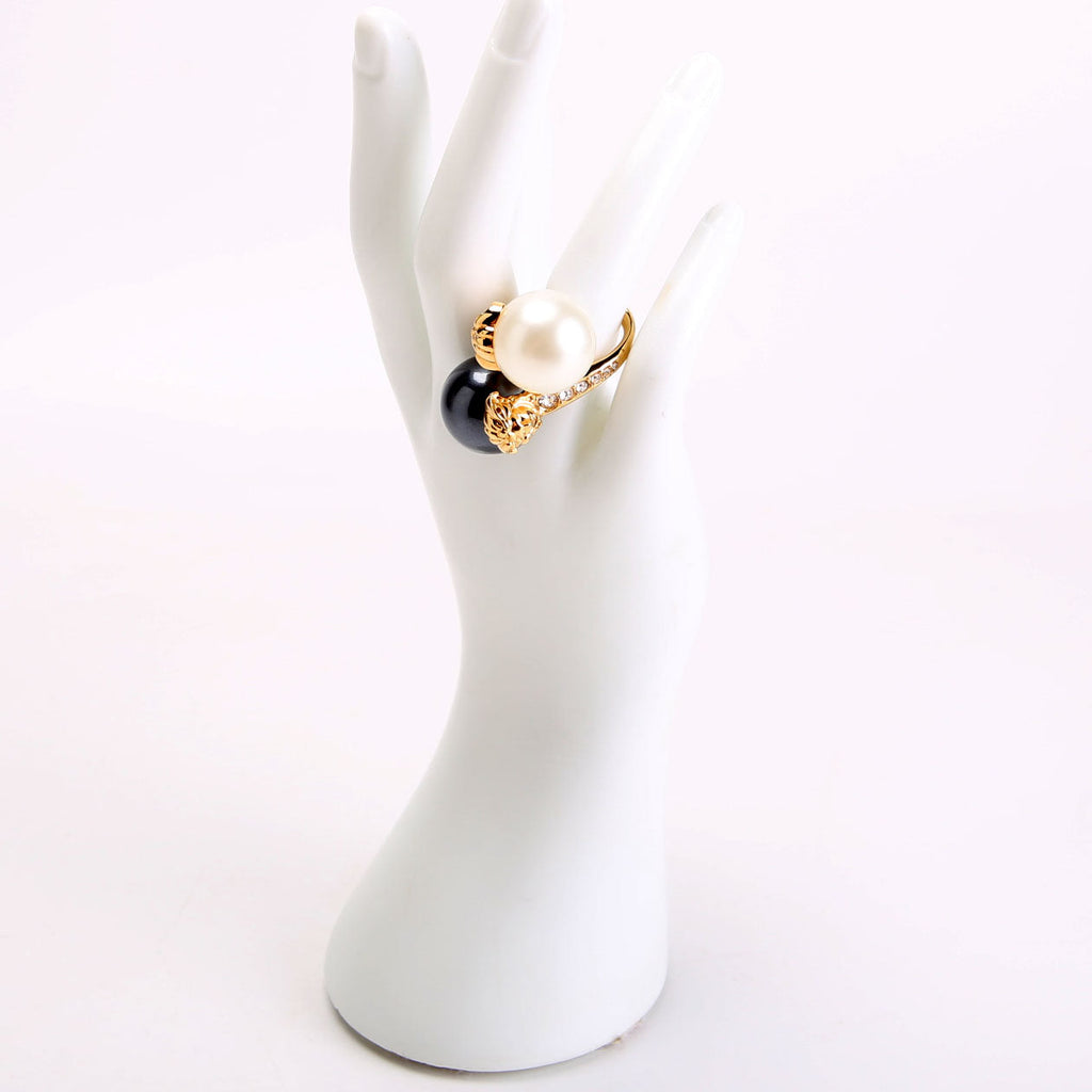 Double Pearl Embellished Ring Size 6