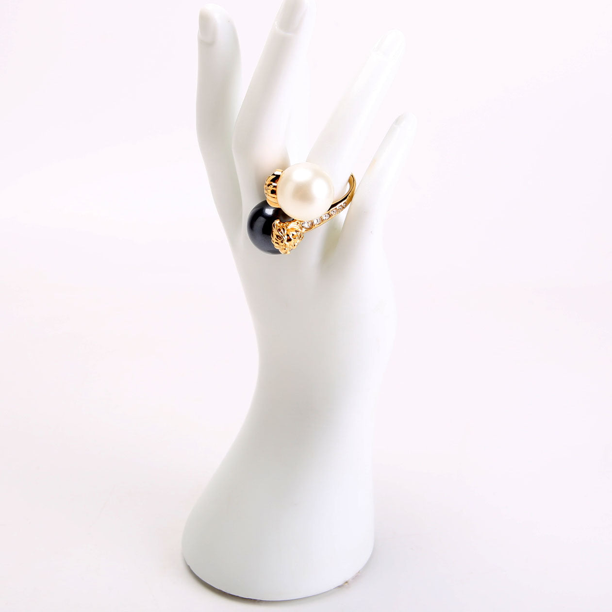 Double Pearl Embellished Ring Size 6