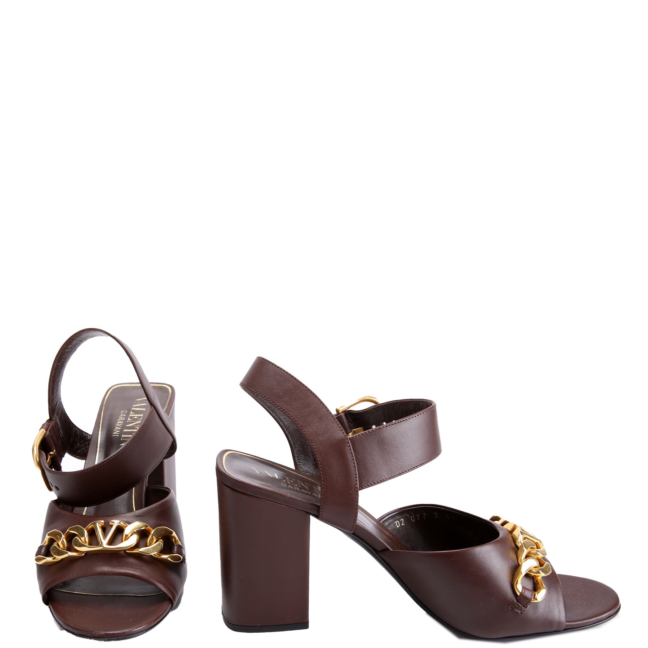 VLogo Chain Ankle Strap 85MM Sandals Size 40 Brown