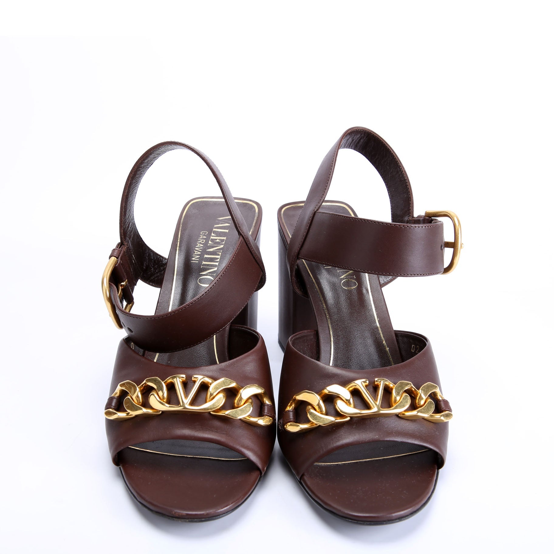 VLogo Chain Ankle Strap 85MM Sandals Size 40 Brown