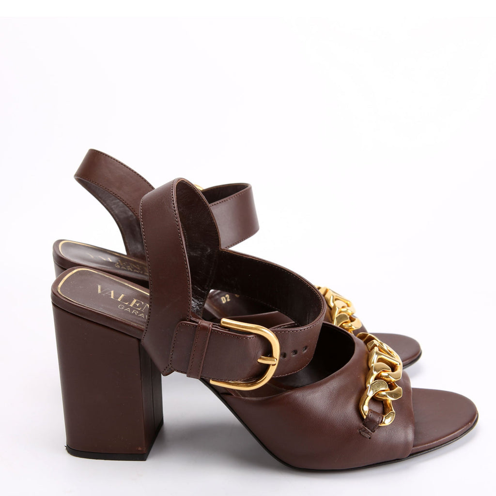VLogo Chain Ankle Strap 85MM Sandals Size 40 Brown
