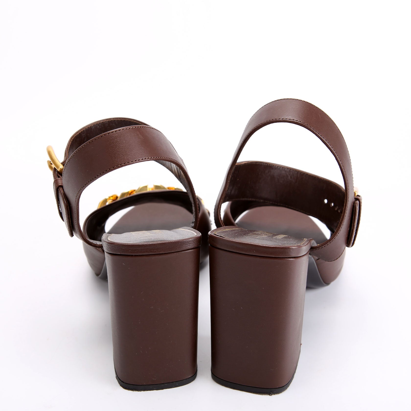 VLogo Chain Ankle Strap 85MM Sandals Size 40 Brown
