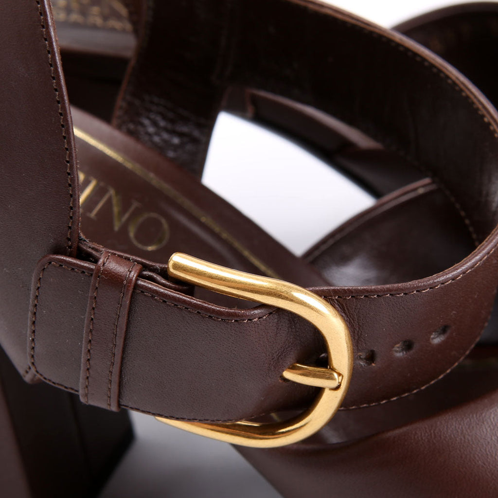 VLogo Chain Ankle Strap 85MM Sandals Size 40 Brown