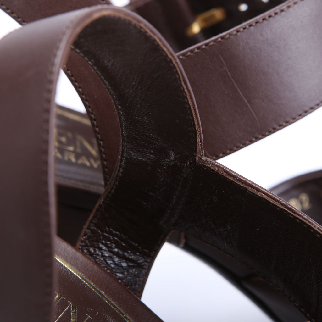 VLogo Chain Ankle Strap 85MM Sandals Size 40 Brown