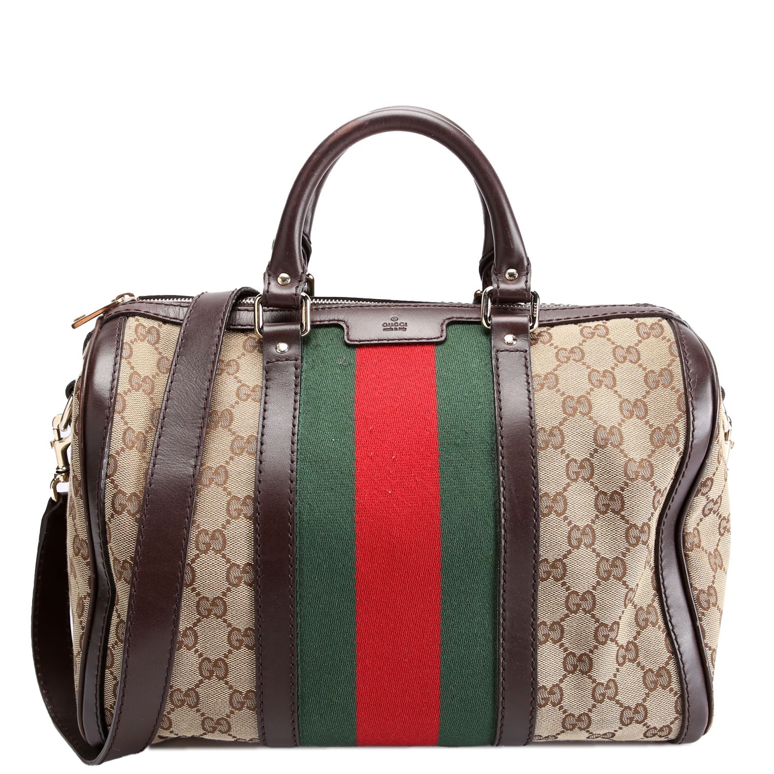 247205 Boston Bag Canvas Brown/Beige/Red/Green