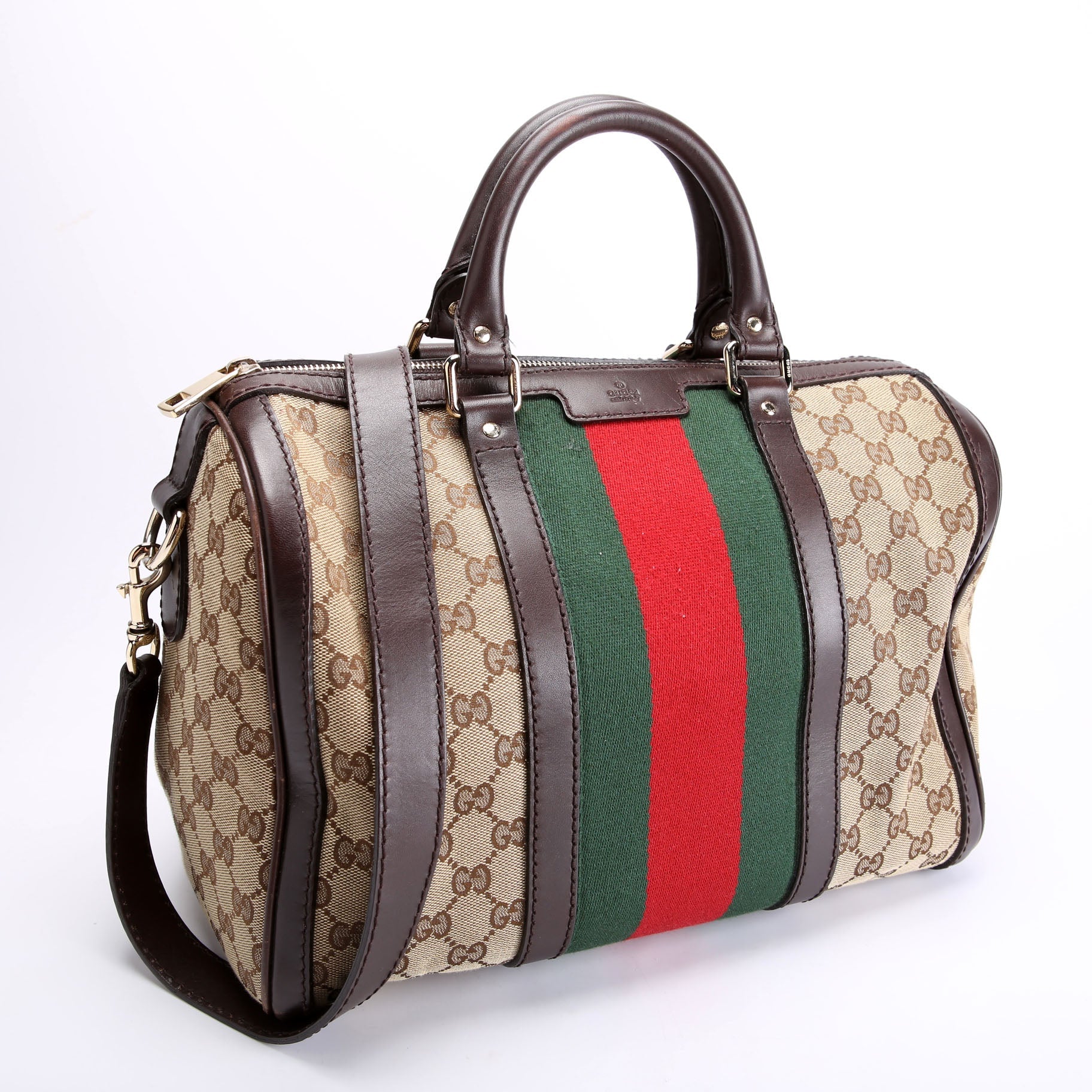 247205 Boston Bag Canvas Brown/Beige/Red/Green