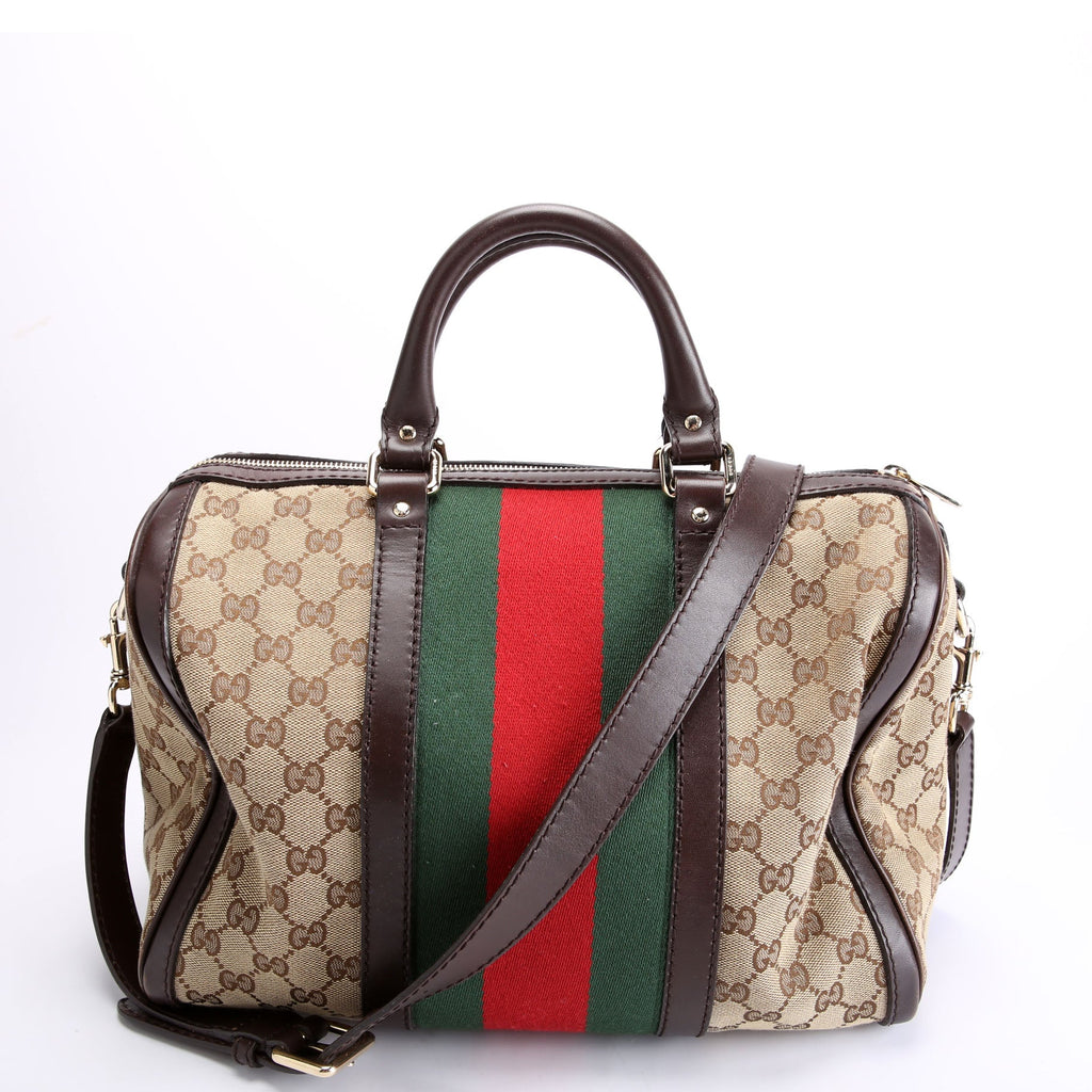 247205 Boston Bag Canvas Brown/Beige/Red/Green