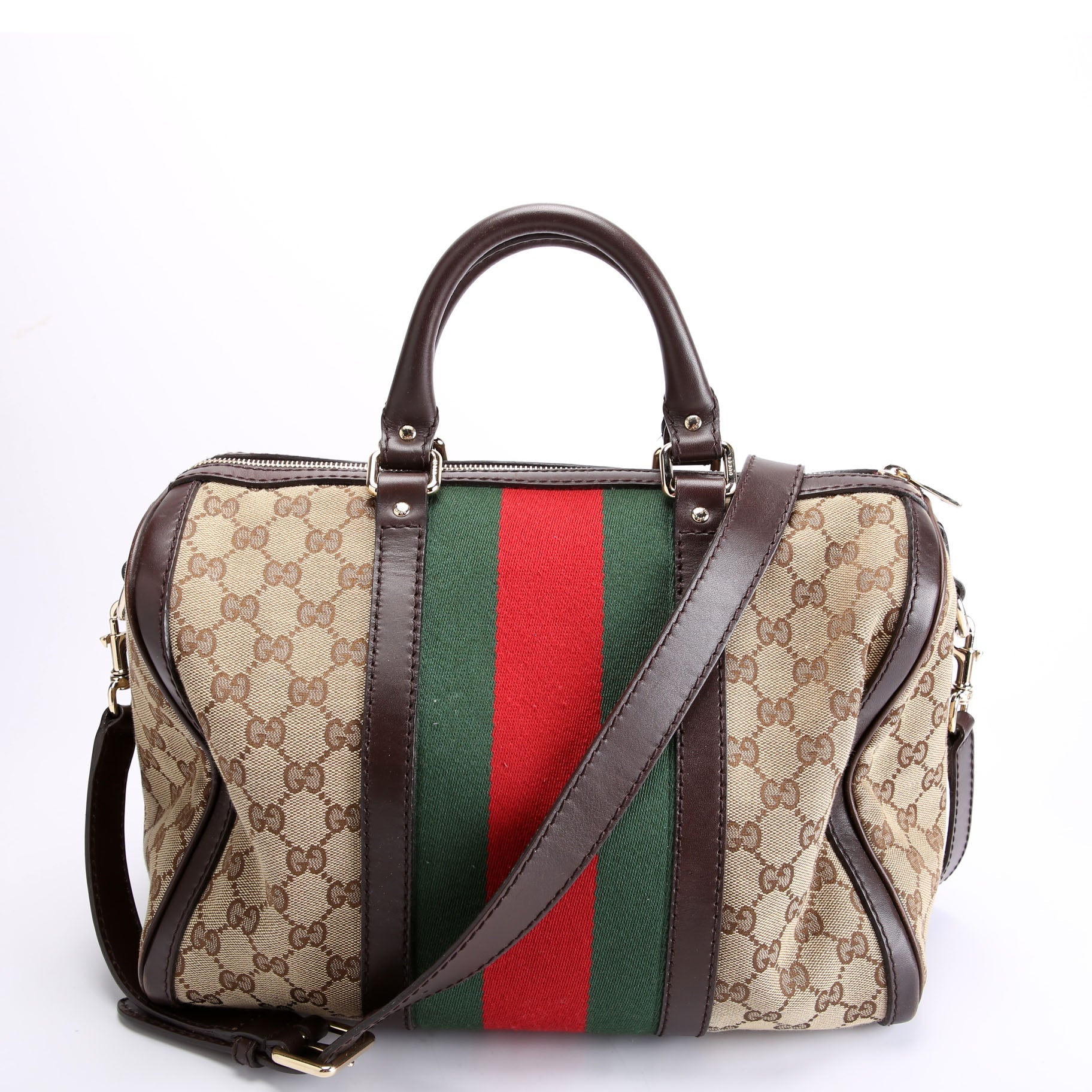 247205 Boston Bag Canvas Brown/Beige/Red/Green