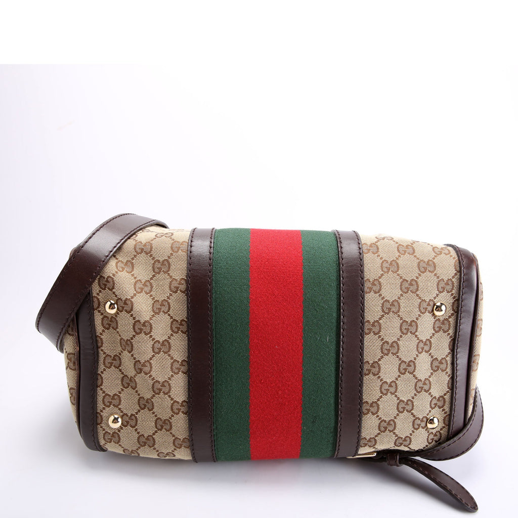 247205 Boston Bag Canvas Brown/Beige/Red/Green