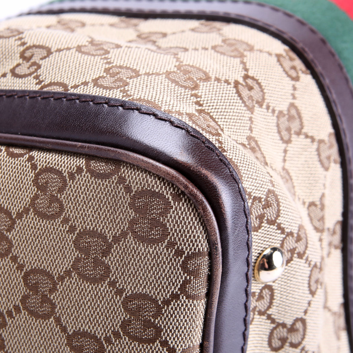 247205 Boston Bag Canvas Brown/Beige/Red/Green
