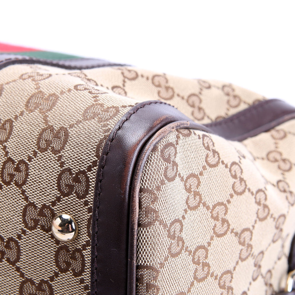247205 Boston Bag Canvas Brown/Beige/Red/Green