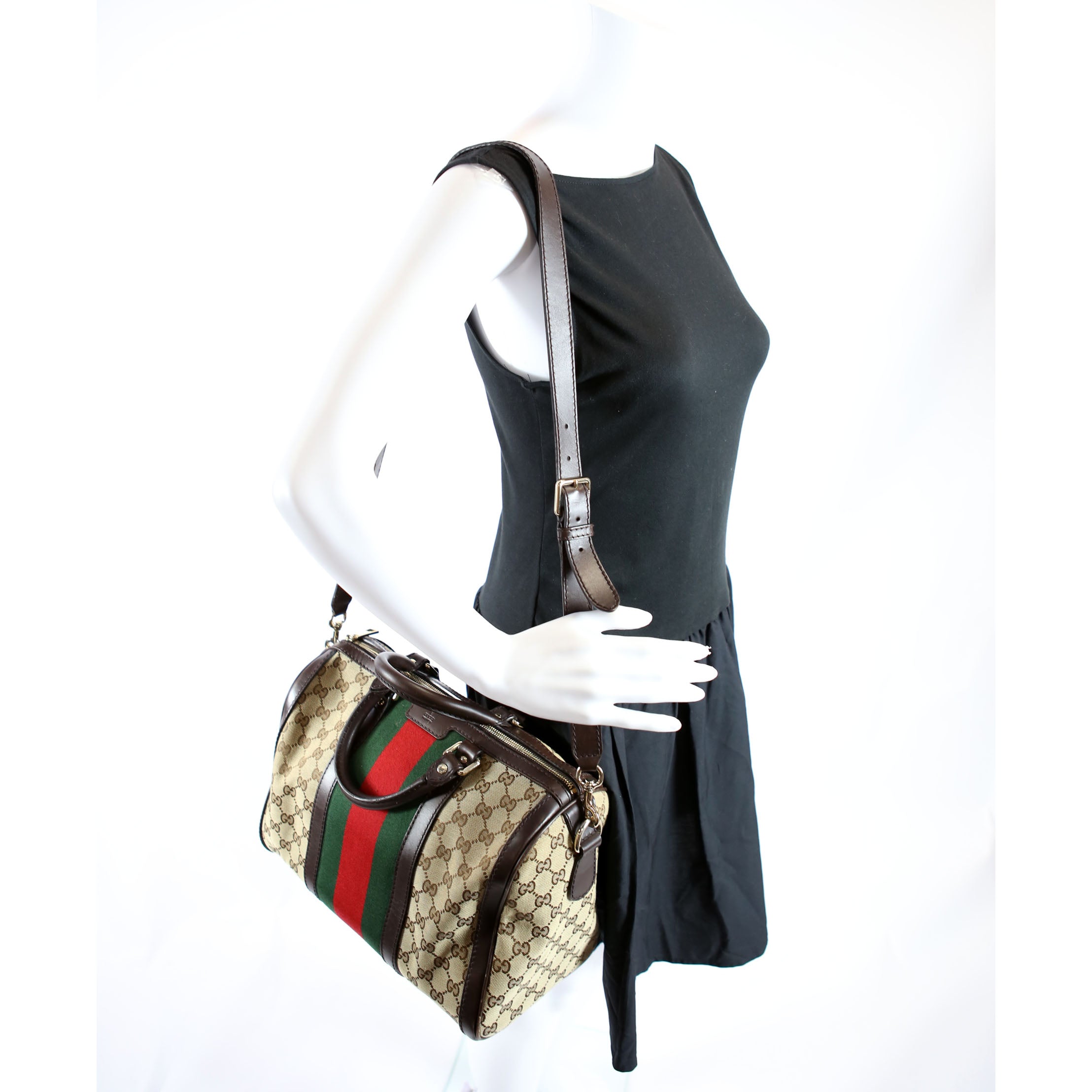 247205 Boston Bag Canvas Brown/Beige/Red/Green